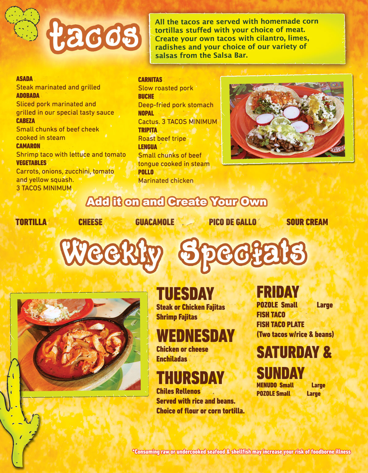 Taqueria El Nopal menu — Tacos and Weekly Specials
